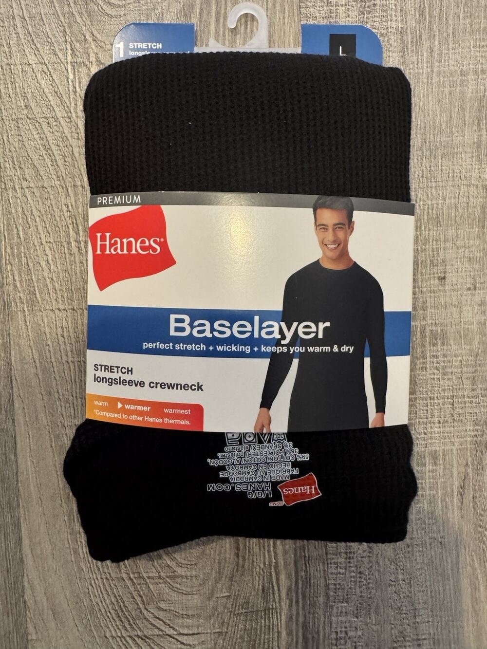 Hanes Premium Men’s Thermal Waffle Knit Baselayer Shirt Black Large NWT